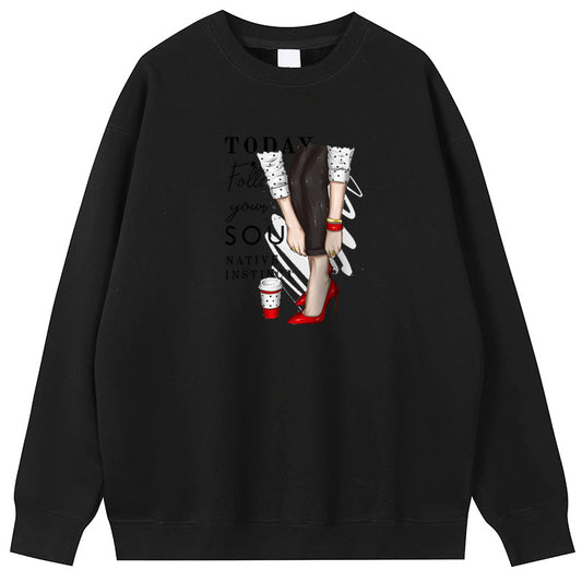 Rolled-up trousers girl Cotton Crew Neck Hoodies Fleece Pullover Sweatshirts