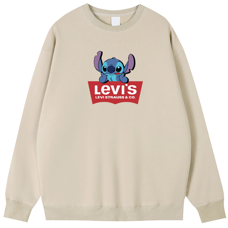 LEVIS Stitch Cotton Crew Neck Hoodies Fleece Pullover Sweatshirts