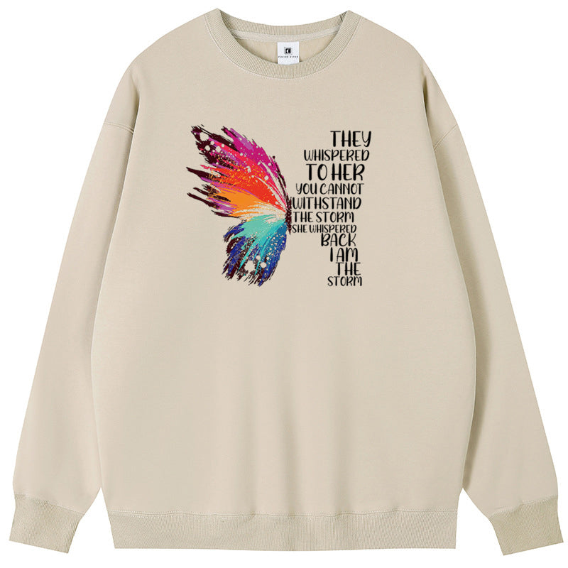 Half a colorful butterfly Cotton with Fleece Long Sleeve Hoodies Crew Neck Couple Gifts