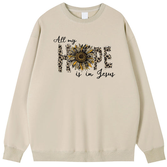 Hope Sunflower Cotton Crew Neck Hoodies Fleece Pullover Sweatshirts