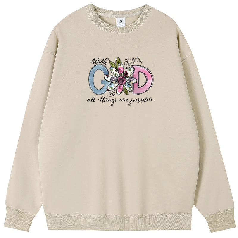 GOD Cotton Crew Neck Hoodies Fleece Pullover Sweatshirts