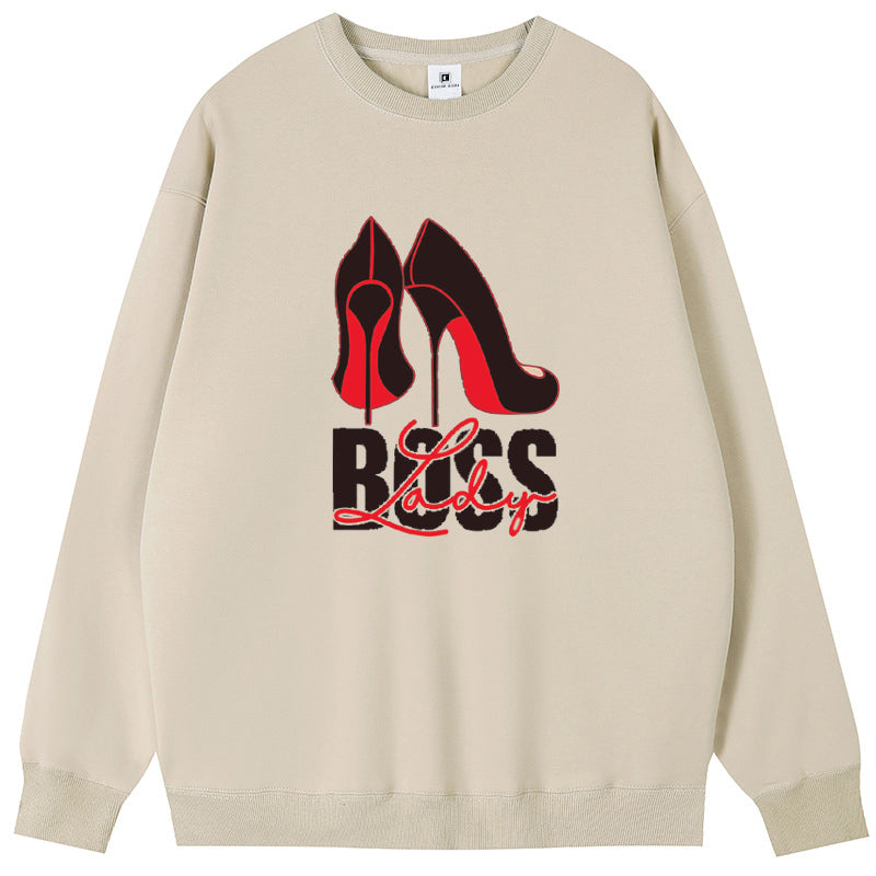 Boss Lady Fashion Cotton Plush Crew Neck Hoodies Fleece Pullover Sweatshirts