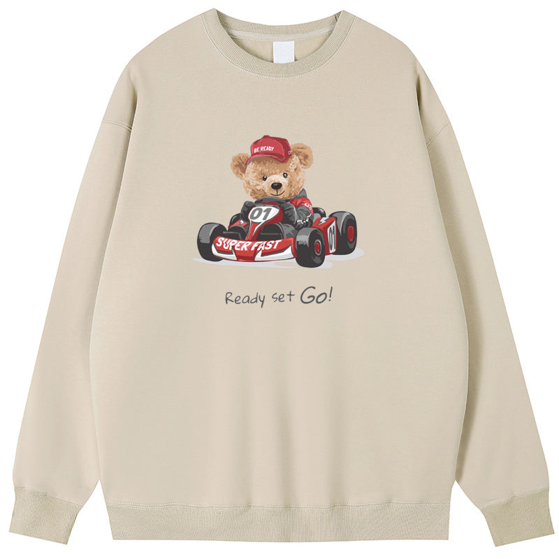 Racing Bear Cotton Crew Neck Hoodies Fleece Pullover Sweatshirts