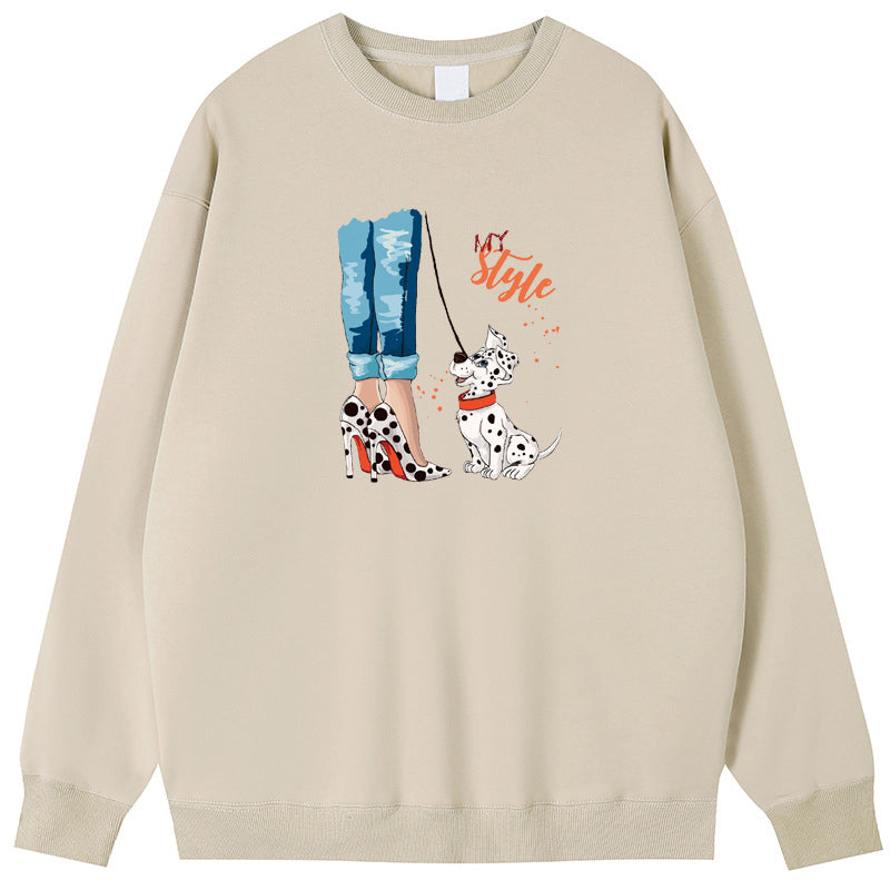 Lady and Dalmatian Cotton Crew Neck Hoodies Fleece Pullover Sweatshirts