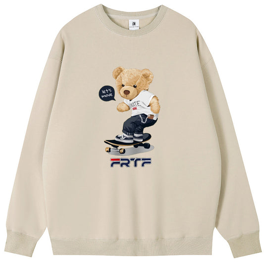 The Skateboard Bear Cotton Plush Unisex Hoodies Crew Neck Fleece Sweatshirts