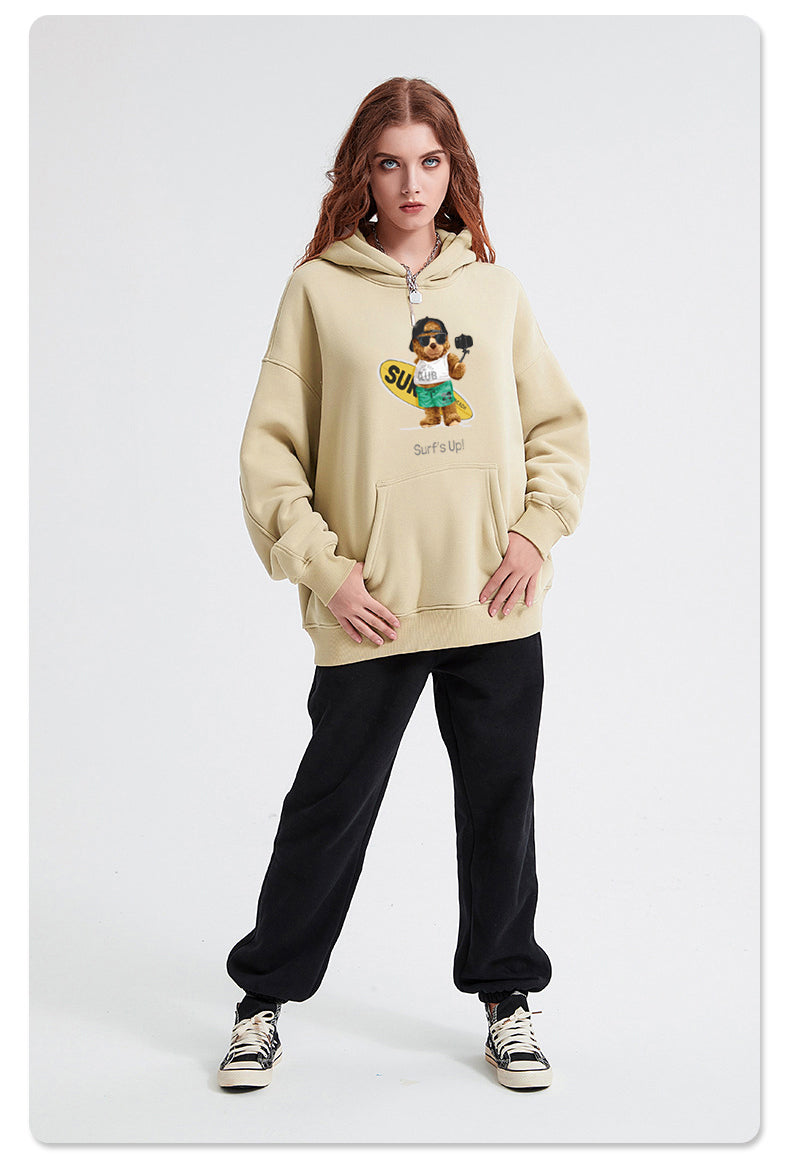 Skateboard Bear Cotton Hooded Collar Pullover Sweatshirts Casual Long Sleeve Shirts