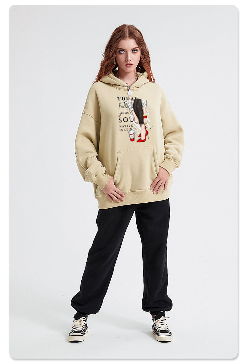 Rolled-up trousers girl Cotton Hooded Collar Pullover Sweatshirts Casual Long Sleeve Shirts