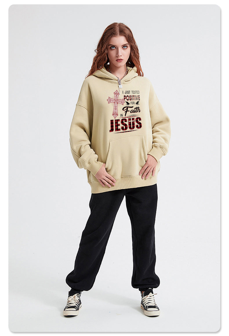 JESUS Cotton Hooded Collar Pullover Sweatshirts Casual Long Sleeve Shirts