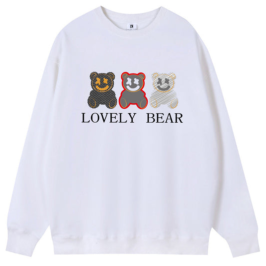 Lovely Bear Combed Cotton with Fleece Unisex Crew Neck Hoodies Pullover Sweatshirt