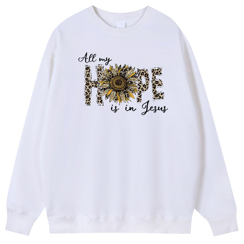 Hope Sunflower Cotton Crew Neck Hoodies Fleece Pullover Sweatshirts