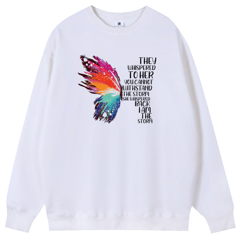 Half a colorful butterfly Cotton with Fleece Long Sleeve Hoodies Crew Neck Couple Gifts