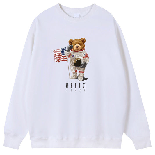 Space bear Cotton Crew Neck Hoodies Fleece Pullover Sweatshirts