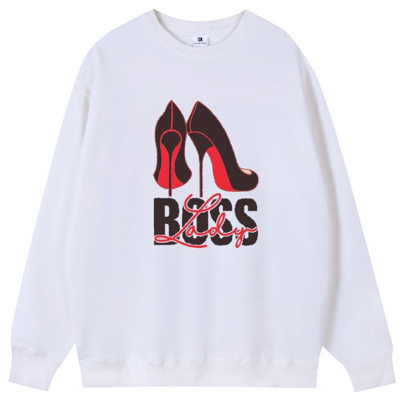 Boss Lady Fashion Cotton Plush Crew Neck Hoodies Fleece Pullover Sweatshirts