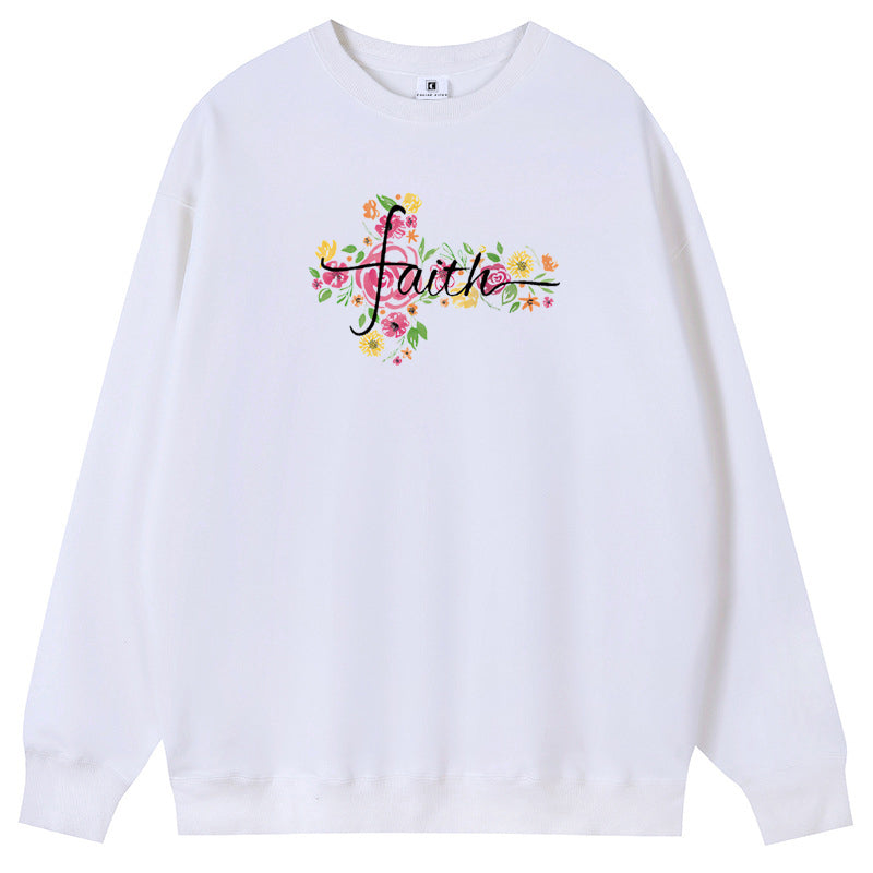 Hand drawn flowers Cotton with Fleece Unisex Hoodies Crew Neck Sweatshirts