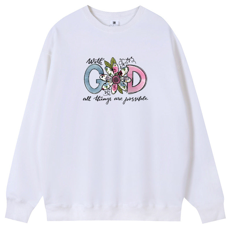 GOD Cotton Crew Neck Hoodies Fleece Pullover Sweatshirts