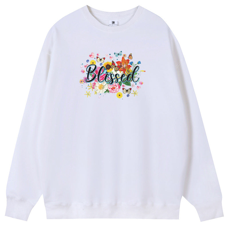 Butterfly in the flowers Cotton with Fleece Unisex Hoodies Crew Neck Sweatshirts