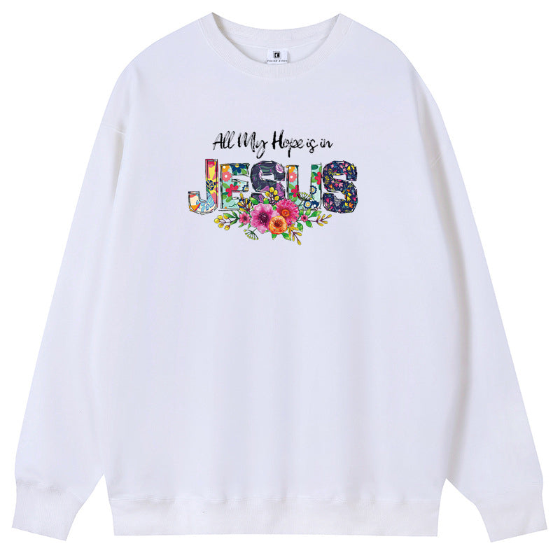 Jesus in the Flowers Cotton Crew Neck Hoodies Fleece Pullover Sweatshirts