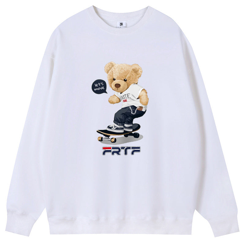 The Skateboard Bear Cotton Plush Unisex Hoodies Crew Neck Fleece Sweatshirts