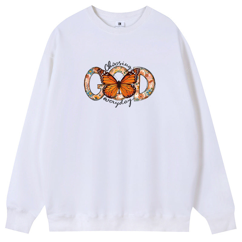 God Behind the Butterfly Cotton Crew Neck Hoodies Fleece Pullover Sweatshirts