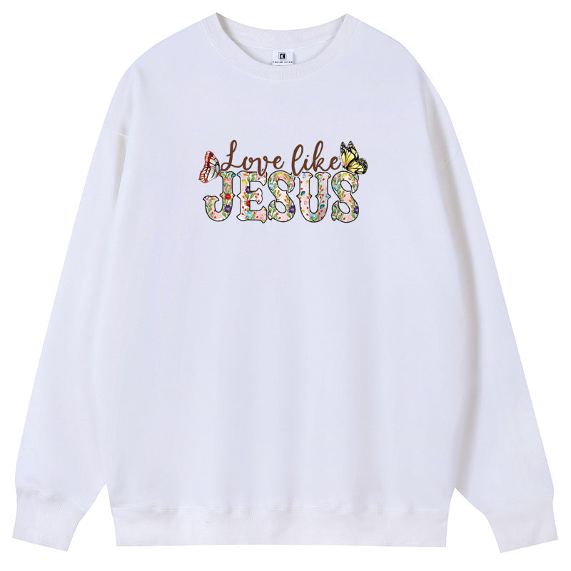 Two Butterflies of Jesus Combed Cotton with Fleece Unisex Hoodies Crew Neck Sweatshirts