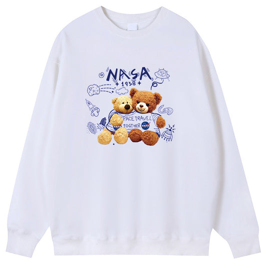 NASA Bear Cotton Crew Neck Hoodies Fleece Pullover Sweatshirts