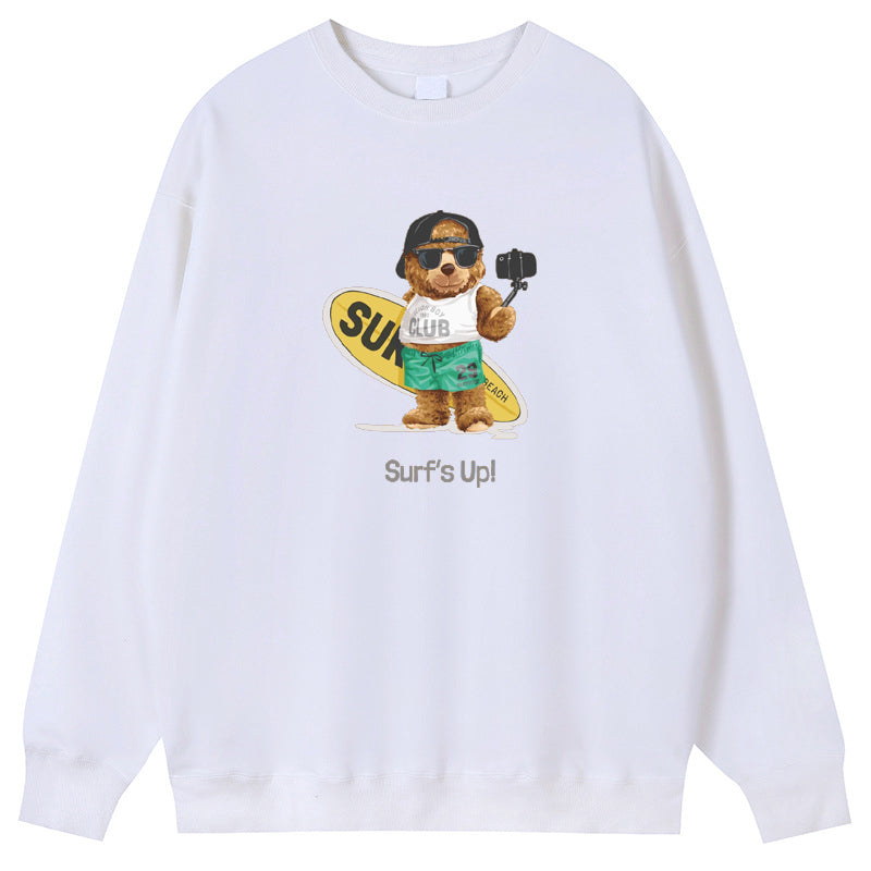 Skateboard Bear Cotton Plush Crew Neck Hoodies Fleece Pullover Sweatshirts