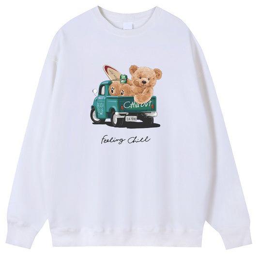 The Bear In a Car Cotton Crew Neck Hoodies Fleece Pullover Sweatshirts