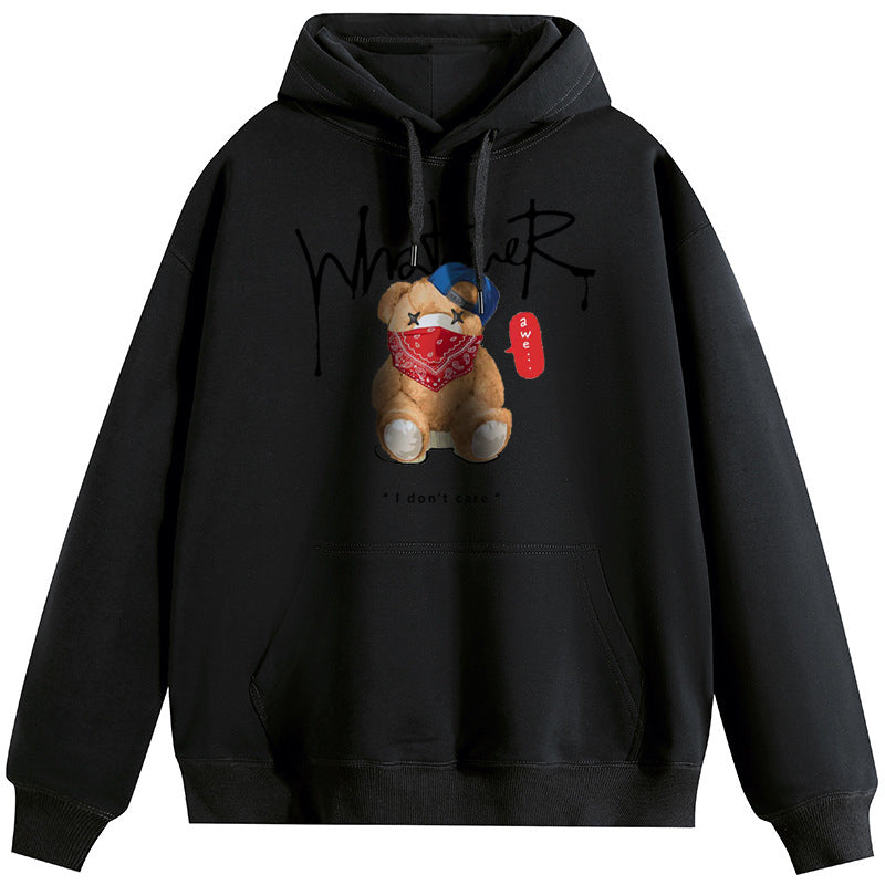 Mask Bear Cotton Plush Hooded Collar Drawstring Hoodies Pullover Sweatshirts Casual Long Sleeve Shirts