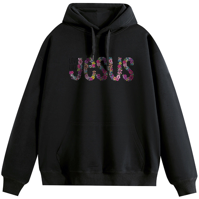 Jesus' Love Cotton Plush Hooded Collar Drawstring Hoodies Pullover Sweatshirts Casual Long Sleeve Shirts