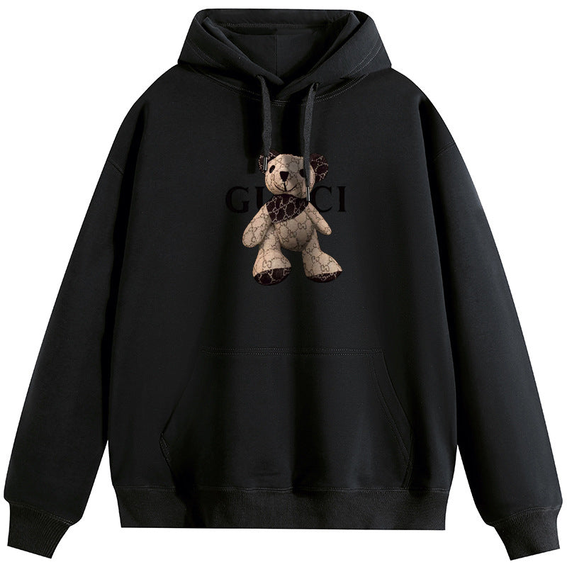 GUCCI Bear Cotton Plush Hooded Collar Drawstring Hoodies Pullover Sweatshirts Casual Long Sleeve Shirts