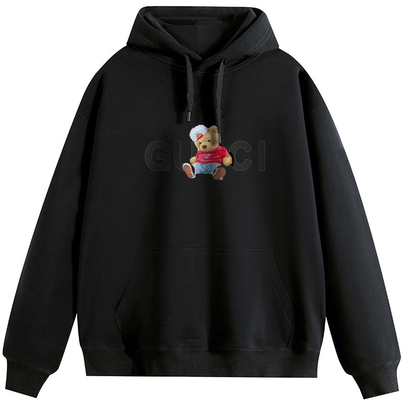 Lux Bear Cotton Plush Hooded Collar Drawstring Hoodies Pullover Sweatshirts Casual Long Sleeve Shirts