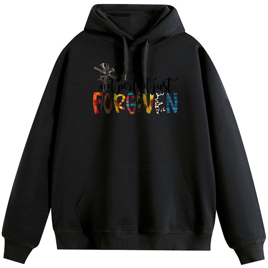 FORGIVEN Cotton Plush Hooded Collar Drawstring Hoodies Pullover Sweatshirts Casual Long Sleeve Shirts