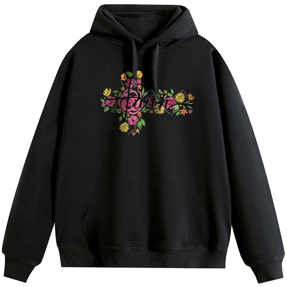 Hand drawn flowers Cotton Plush Hooded Collar Drawstring Hoodies Pullover Sweatshirts Casual Long Sleeve Shirts