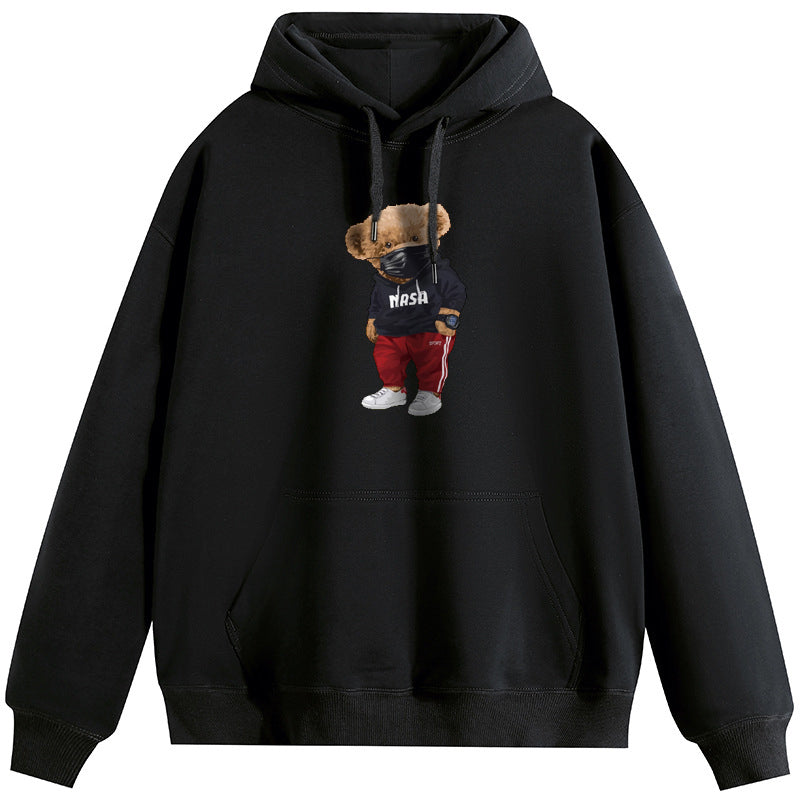 Mask Bear Plush Hooded Collar Drawstring Hoodies Pullover Sweatshirts Casual Long Sleeve Shirts