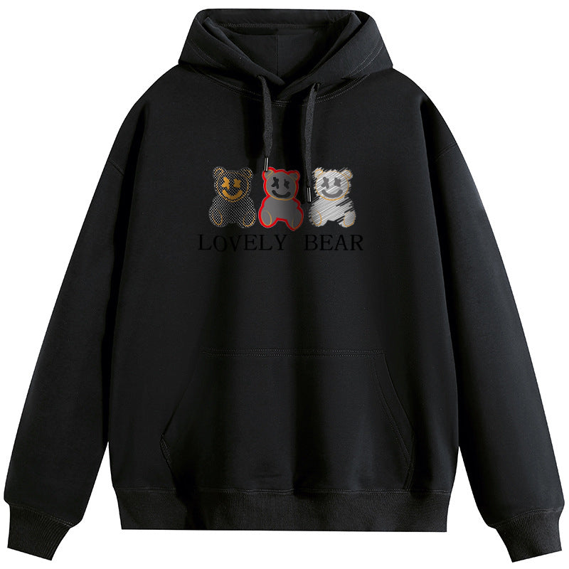 Lovely Bear Plush Hooded Collar Drawstring Hoodies Pullover Sweatshirts Casual Long Sleeve Shirts