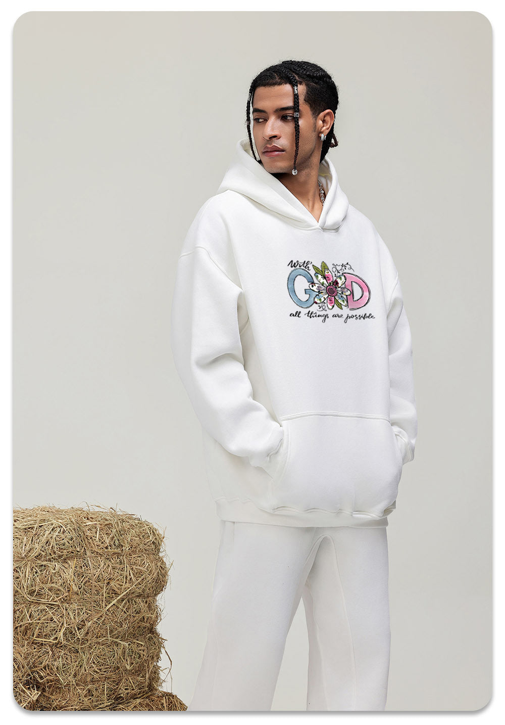 GOD Cotton Hooded Collar Pullover Sweatshirts Casual Long Sleeve Shirts