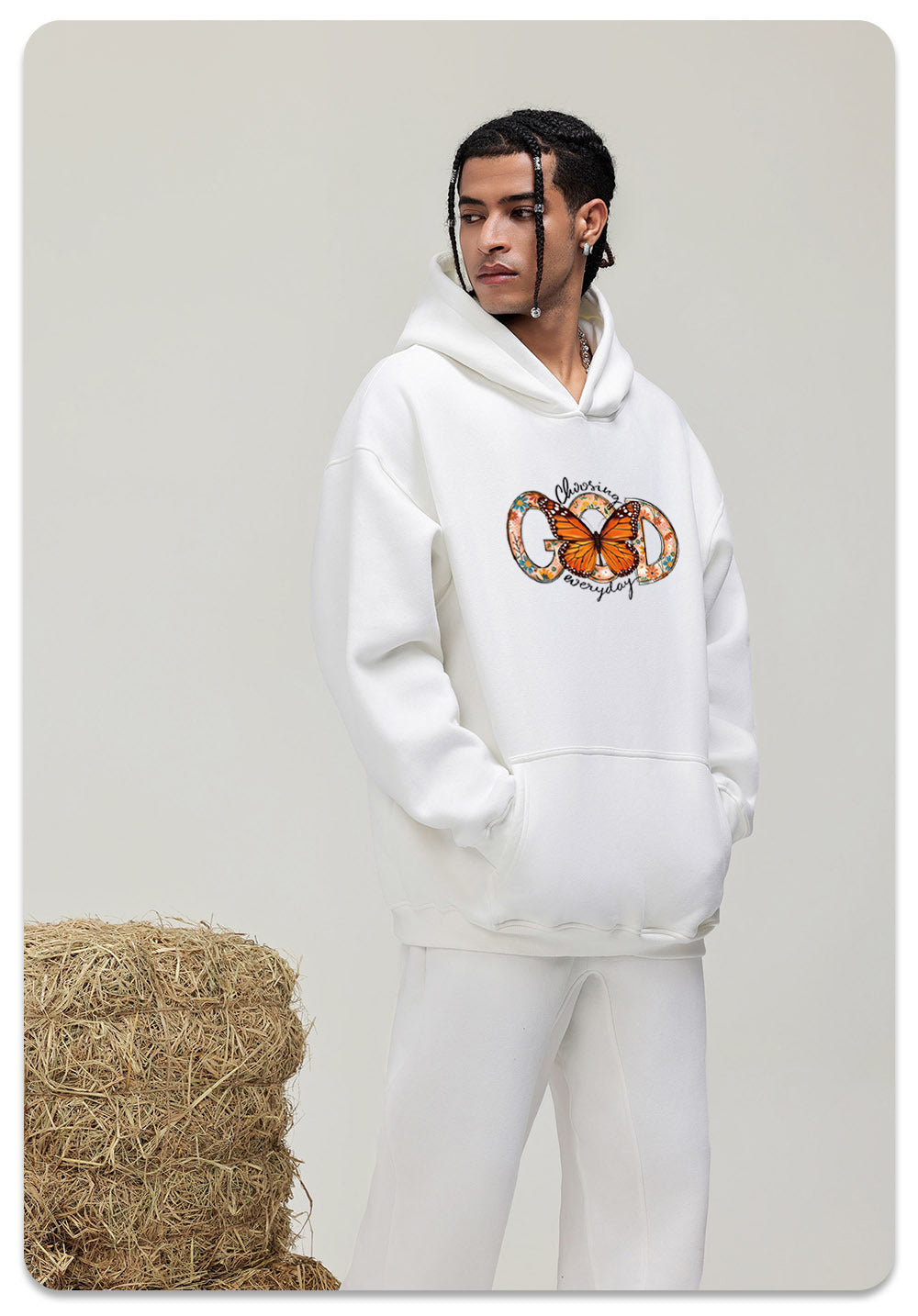 God Behind the Butterfly Cotton Hooded Collar Pullover Sweatshirts Casual Long Sleeve Shirts