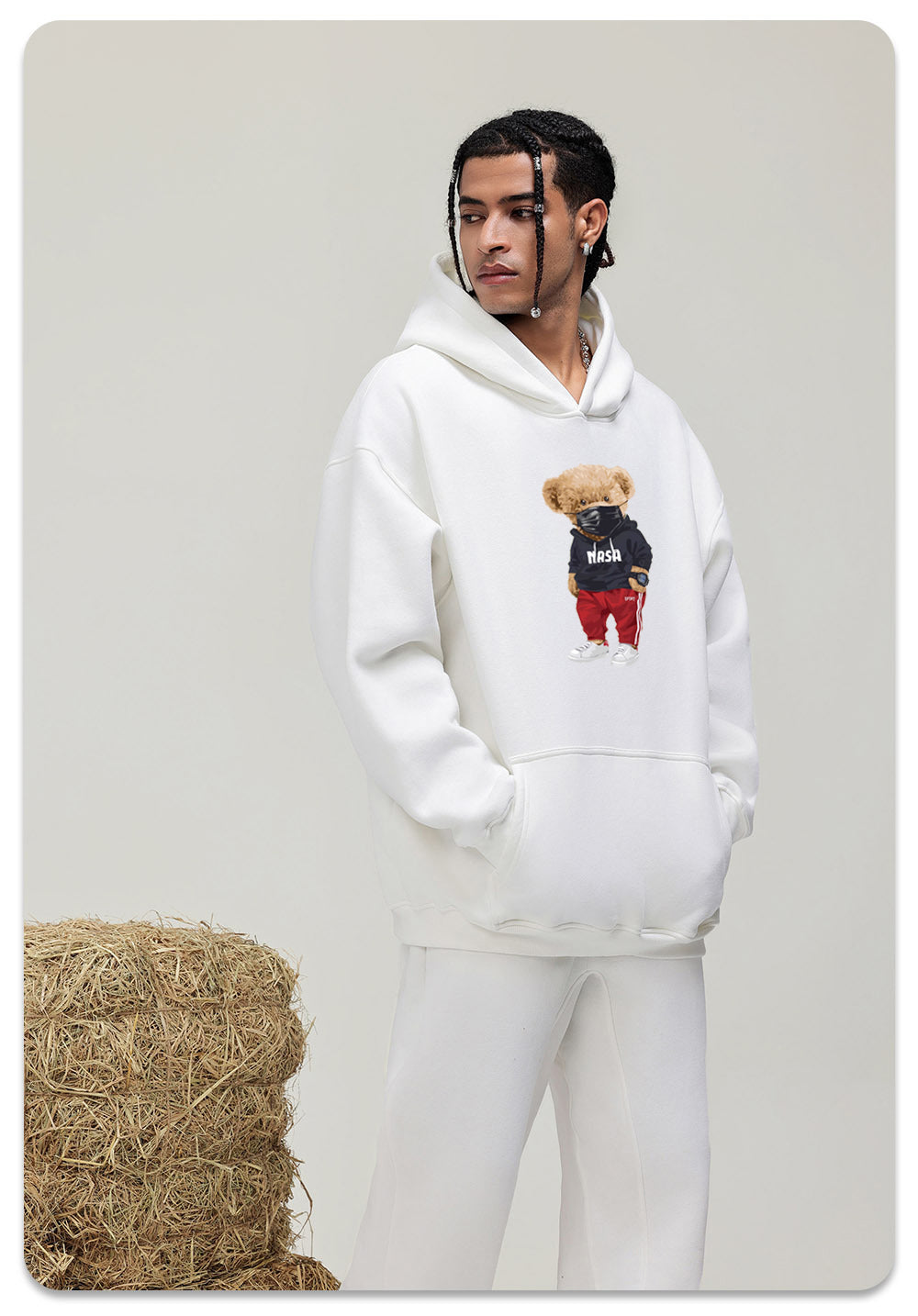 Mask Bear Cotton Hooded Collar Pullover Sweatshirts Casual Long Sleeve Shirts