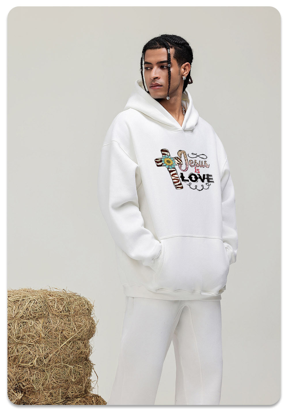 JESUS is love Cotton Hooded Collar Pullover Sweatshirts Casual Long Sleeve Shirts