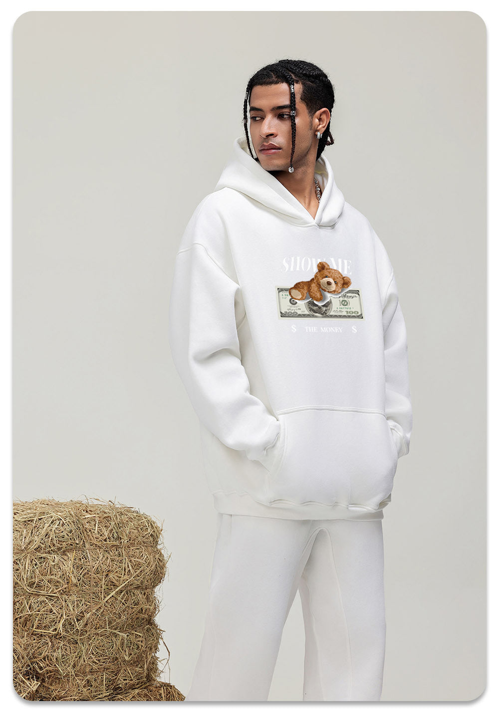 USD Bear Cotton Hooded Collar Pullover Sweatshirts Casual Long Sleeve Shirts