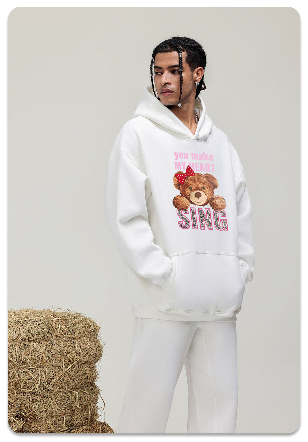 Cute little bear Cotton Hooded Collar Pullover Sweatshirts Casual Long Sleeve Shirts