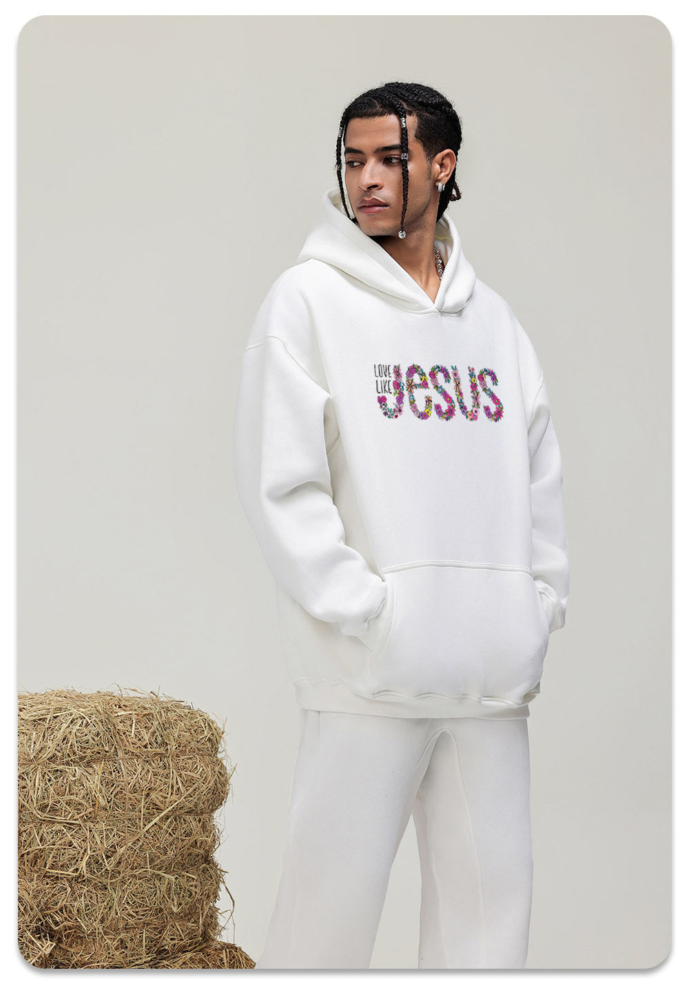 JESUS Cotton Hooded Collar Pullover Sweatshirts Casual Long Sleeve Shirts