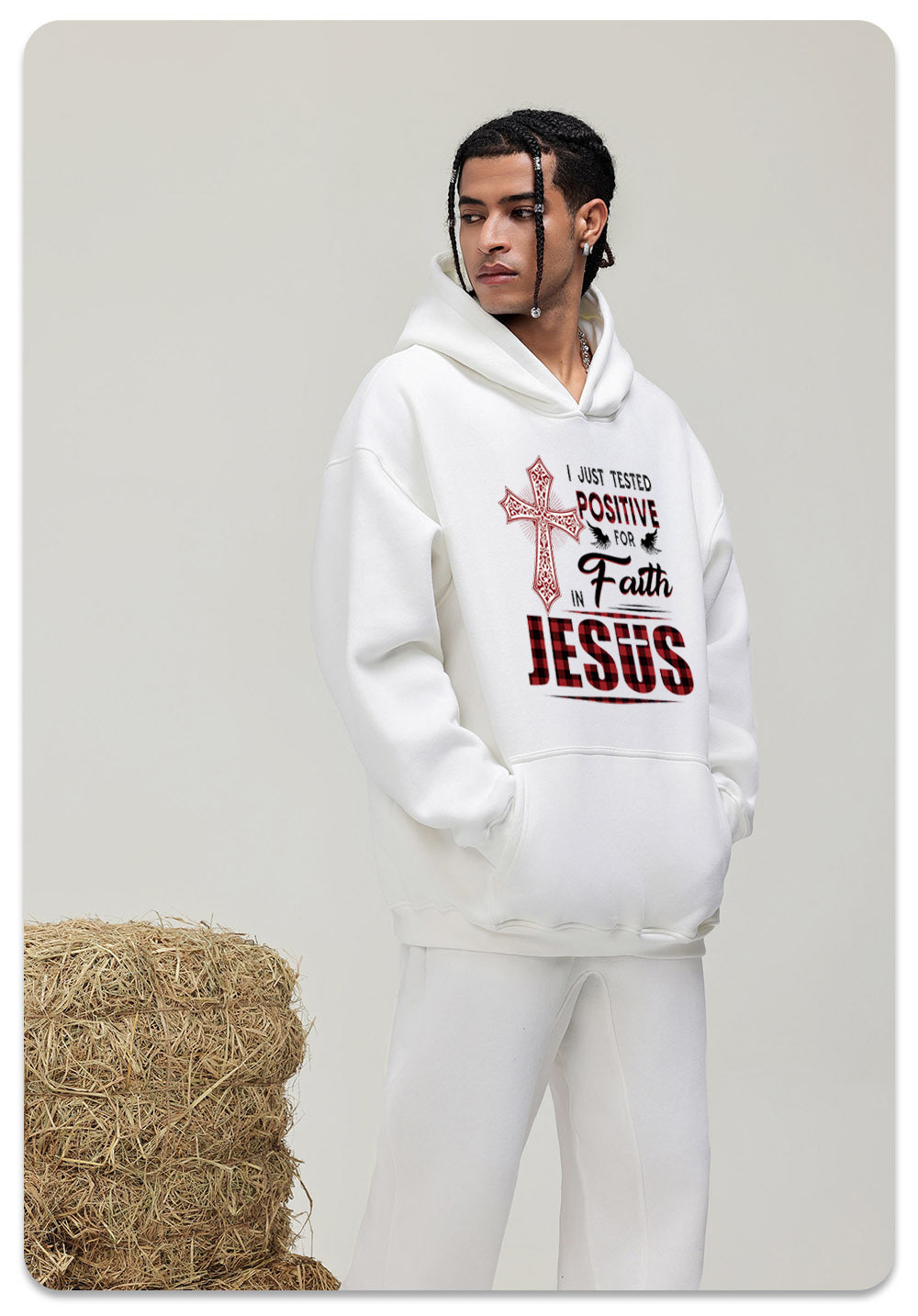 JESUS Cotton Hooded Collar Pullover Sweatshirts Casual Long Sleeve Shirts