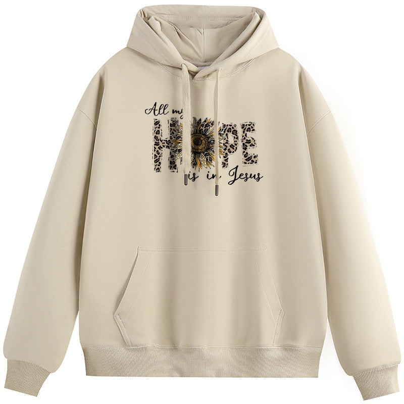 Sunflower of hope Cotton Plush Hooded Collar Drawstring Hoodies Pullover Sweatshirts Casual Long Sleeve Shirts