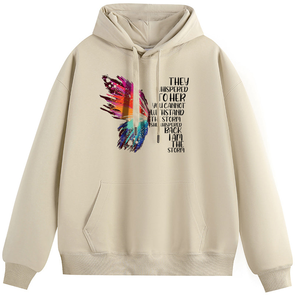 Half a colorful butterfly Cotton Plush Hooded Collar Drawstring Hoodies Pullover Sweatshirts Casual Long Sleeve Shirts