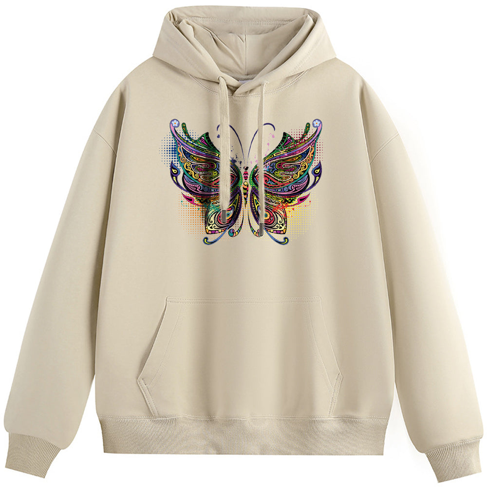 Color Butterfly Cotton Plush Hooded Collar Drawstring Hoodies Pullover Sweatshirts Casual Long Sleeve Shirts