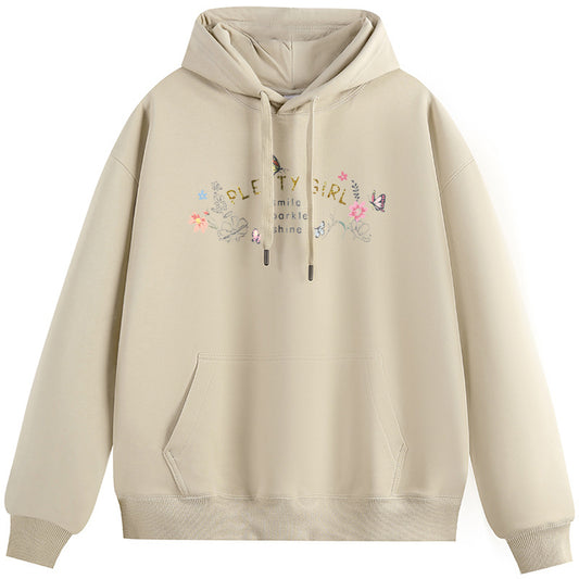 PLETTY  GIRL Cotton Plush Hooded Collar Drawstring Hoodies Pullover Sweatshirts Casual Long Sleeve Shirts