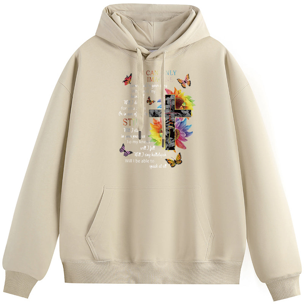 Cross on flowers Cotton Plush Hooded Collar Drawstring Hoodies Pullover Sweatshirts Casual Long Sleeve Shirts