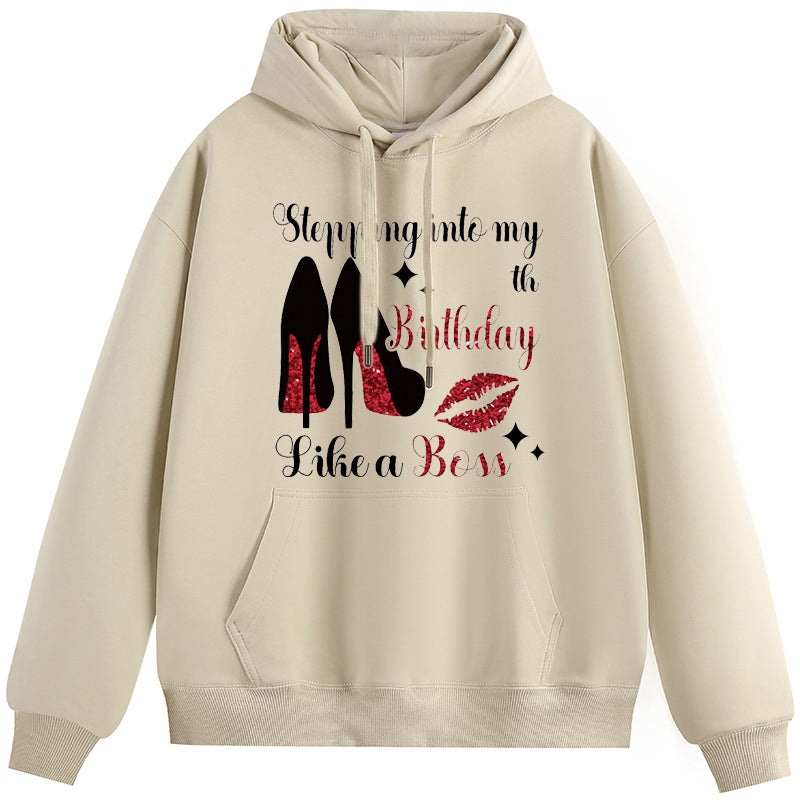 High heels and red lips Cotton Plush Hooded Collar Drawstring Hoodies Pullover Sweatshirts Casual Long Sleeve Shirts