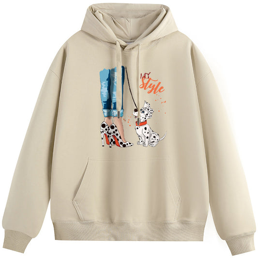 High Heels and Dalmatians Cotton Plush Hooded Collar Drawstring Hoodies Pullover Sweatshirts Casual Long Sleeve Shirts